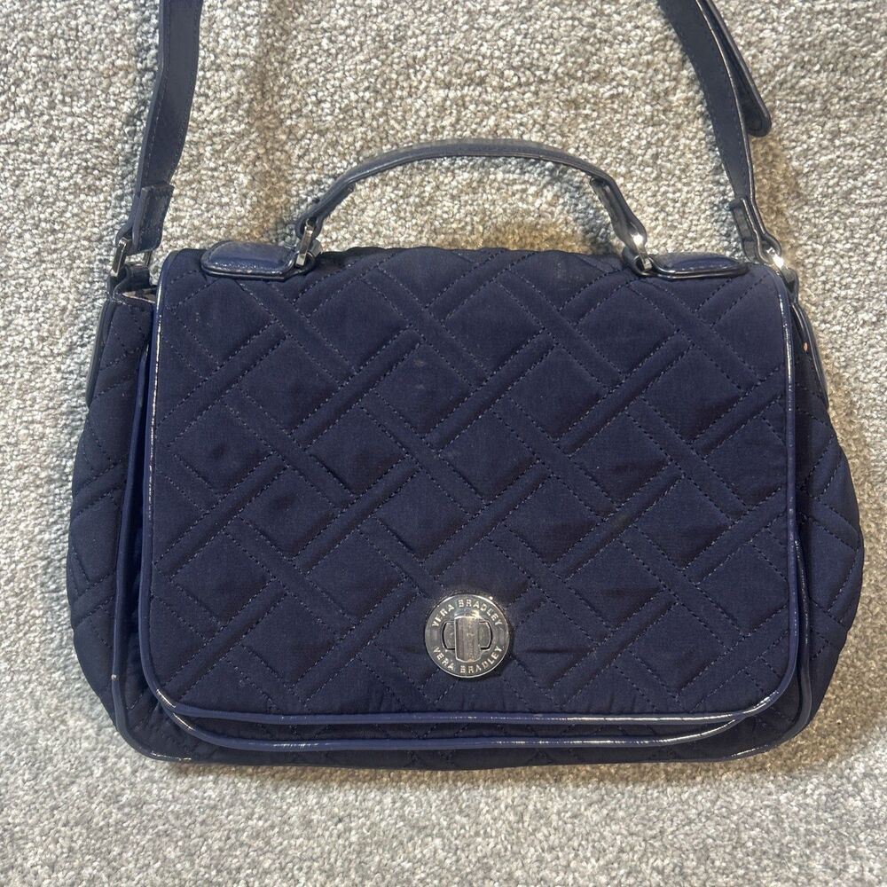 Vera Bradley Blue Quilted Microfiber  Crossbody Turn Lock Handbag Purse